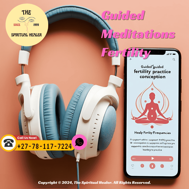 3️⃣ A pair of headphones and smartphone playing a guided fertility meditation with healing frequencies, illustrating a supportive audio practice for conception.