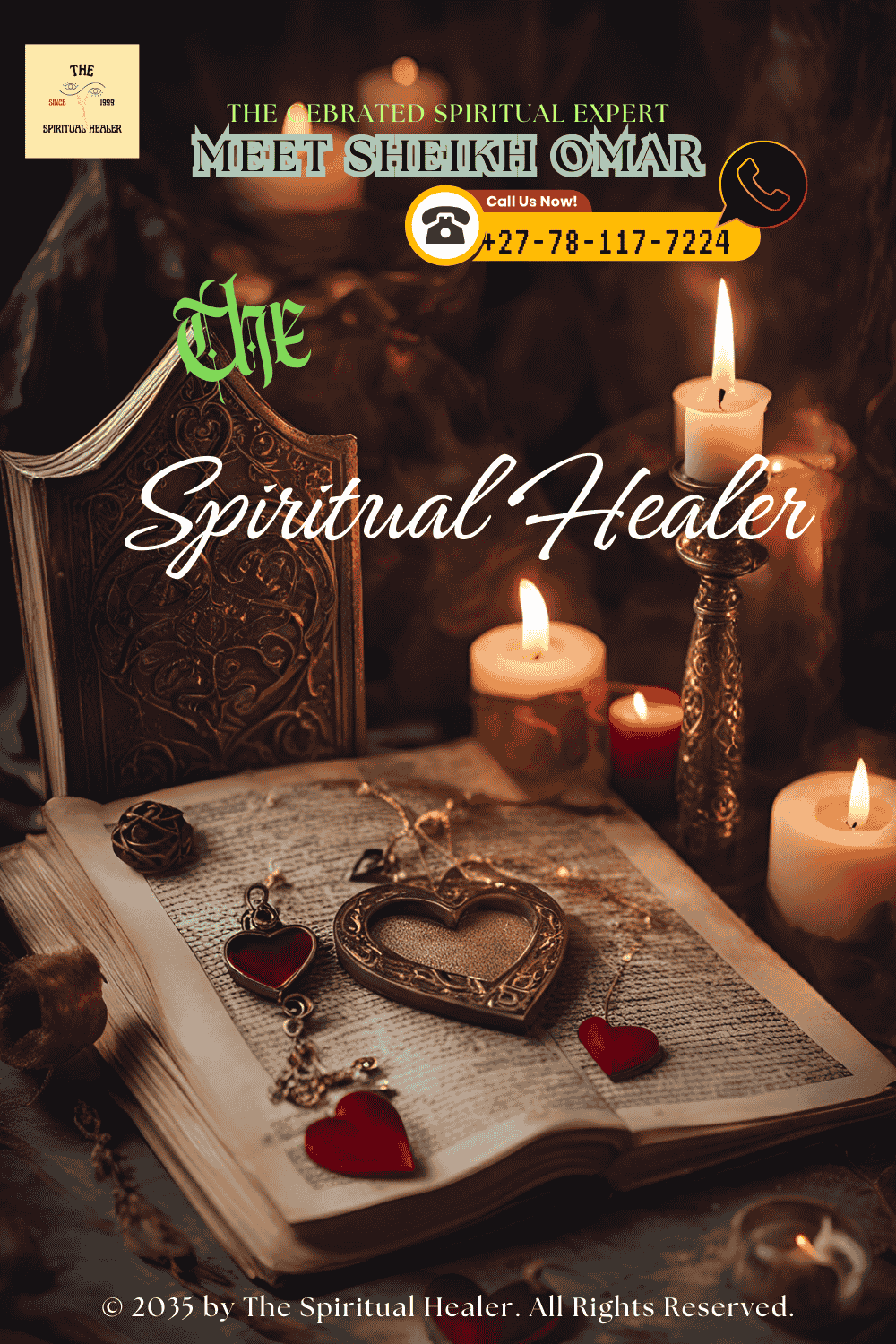 A mystical scene featuring a spellbook, candles, and a heart-shaped charm, symbolizing the enchanting process of casting a love spell.