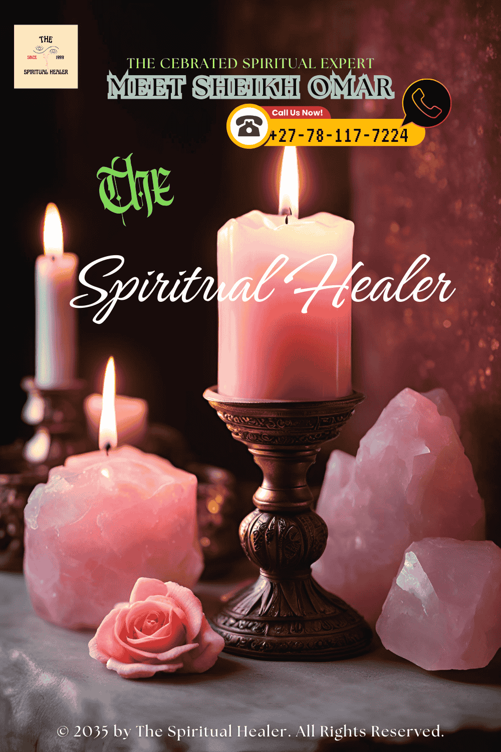 A pink candle and rose quartz crystal on an altar, glowing with energy during a love spell ritual. (1)