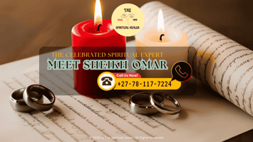 A red and white candle burning beside wedding rings and a marriage blessing scroll