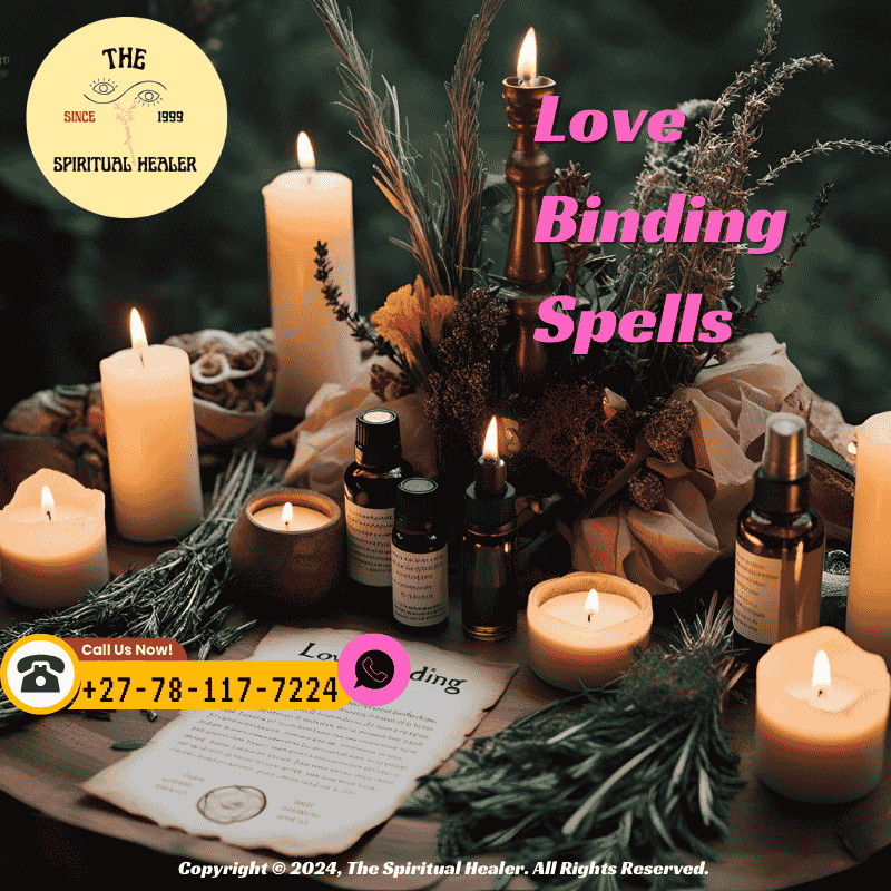 A spiritual altar with herbs, oils, and parchment used in a love binding ceremony