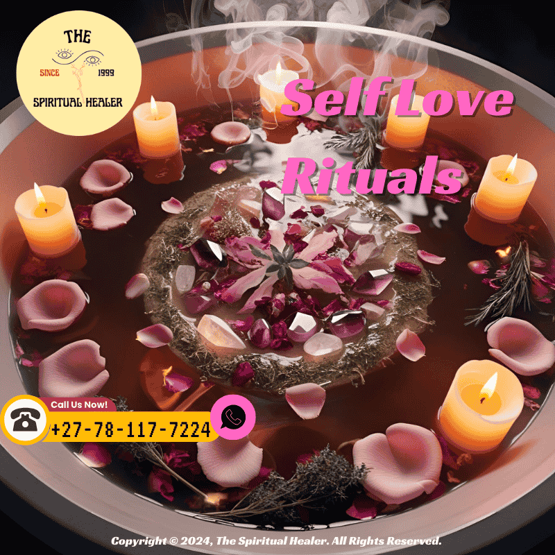 A spiritual bath with rose petals, herbs, and crystals floating in warm water