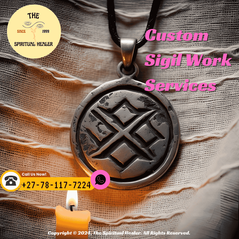 A close-up of a protection sigil etched on a pendant worn for spiritual shielding