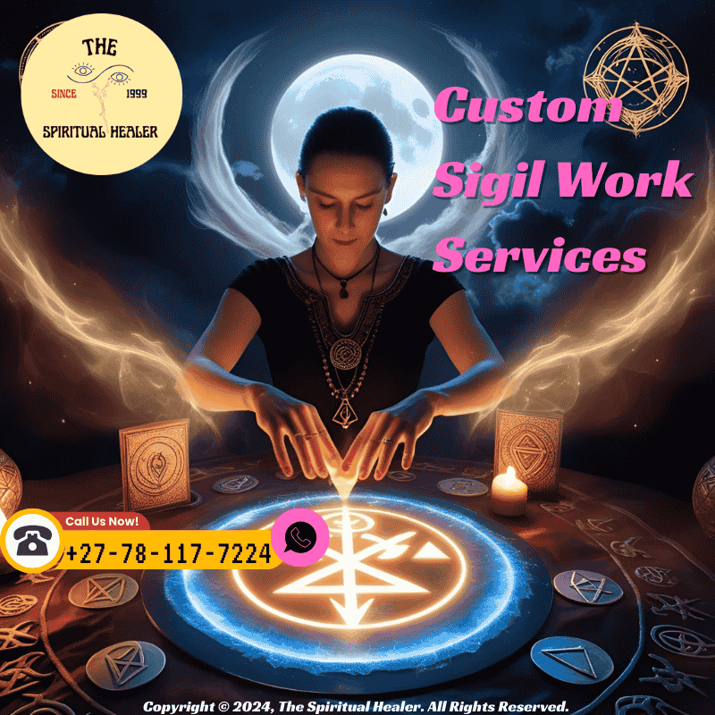A practitioner performing an activation ritual over a glowing sigil during moonlight